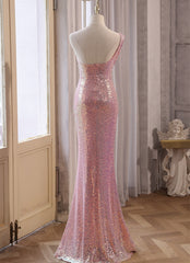 Pink Sequins Mermaid Sweetheart Long Prom Dress