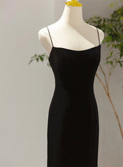 Vestido de fiesta largo, sencillo, negro, con espalda baja