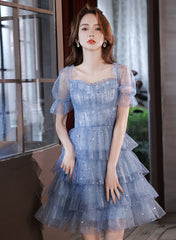 Blue Short Layers Tulle Formal Dress