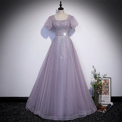Beautiful Light Purple Sequins Short Sleeves Party Dress