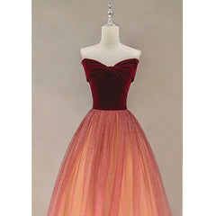 Gradient Red Tulle with Velvet Long Party Dress
