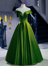 Vestido de fiesta sencillo de corte A con escote redondo verde