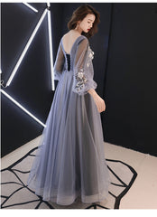 A-line Puffy Long Sleeves Flowers Tulle Party Dress