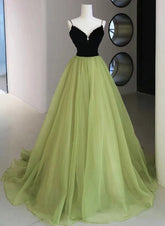 Light Green and Black Beaded Straps Long Party Dress