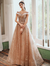 Champagne with Lace Short Sleeves Prom Dress