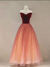 Gradient Red Tulle with Velvet Long Party Dress