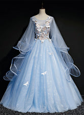 Light Blue with Flowers and Butterflies Formal Dress