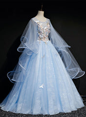 Light Blue with Flowers and Butterflies Formal Dress