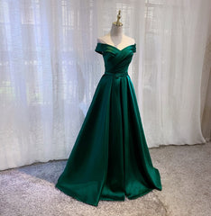 Off Shoulder Satin Simple Sweetheart Long Prom Dress