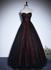 A-line Black and Red Lace Sweetheart Evening Dress