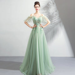 Beautiful Green Off Shoulder Sweetheart Lace Beaded Evening Dresses