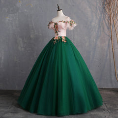 Beautiful Green Off Shoulder Tulle with Lace Formal Gown