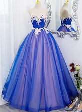 Vestido formal único azul y rosa con encaje