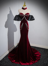 Beauiful Wine Red Off Shoulder Mermaid Long Prom Dress
