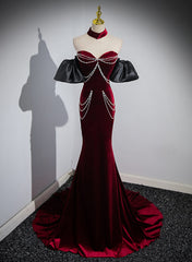 Beauiful Wine Red Off Shoulder Mermaid Long Prom Dress