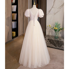 Light Champagne Tulle with Light Pink Satin Prom Dress