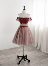 Beautiful Red Tulle Beaded and Lace Short Party Dresses