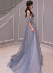 Light Blue Sweetheart Off Shoulder A-line Long Prom Dress