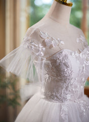 Cute White Tulle with Lace Short Party Dress