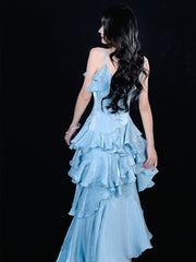 Light Blue High Low Satin Homecoming Dress
