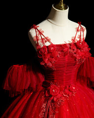Vestido de fiesta de tul rojo con hombros descubiertos para quinceañeras