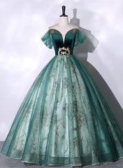 Vestido de fiesta verde de tul con cuentas y hombros descubiertos para dulces 16