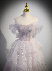 Vestido de fiesta largo con capas de tul rosa