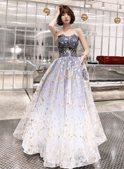 Blue Cute Tulle Gradient Long Party Dress