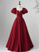 Vestido de fiesta rojo vino de manga corta, corte A y largo hasta el suelo