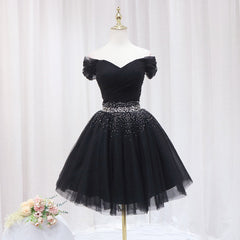 Black Off Shoulder Beaded Tulle Short Prom Dress