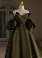 Vestido de fiesta largo de satén verde con corte A para graduación