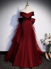 Wine Red Mermaid Off Shouler Evening Dress