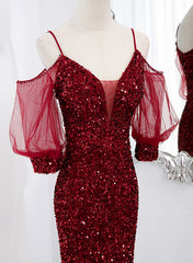 Vestido largo de fiesta estilo sirena de terciopelo rojo vino