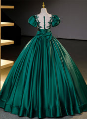 Vestido de fiesta de satén verde oscuro para dulces 16