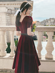 Vestido de fiesta de terciopelo rojo vino para regreso a casa