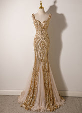 Champagne Mermaid Straps Long Evening Dress