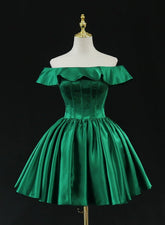 Vestido corto de satén verde para fiesta de bienvenida y graduación