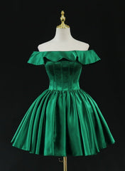 Vestido corto de satén verde para fiesta de bienvenida y graduación