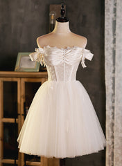 Ivory Tulle Sweetheart with Lace Short Prom Dress