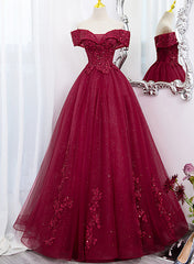 Burgundy Sweetheart Flowers Sequins Lace Party Dress