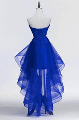 Royal Blue Tulle with Lace Applique High Low Party Dress