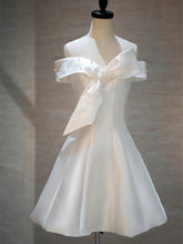 White Satin Beaded Off Shoulder Knee Lenght homecoming Dress