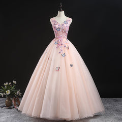 Charming Pink Flowers Ball Gown Long Sweet 16 Dress