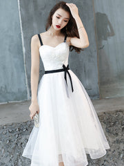 White Short Straps Party Dress Graduation Dress