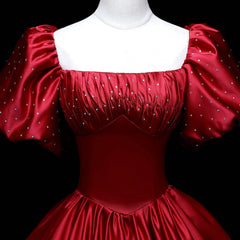 Wine Red Satin Beaded Ball Gown Sweet 16 Dress