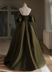 Vestido de fiesta largo de satén verde con corte A para graduación
