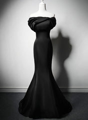 Black Mermaid Satin Off Shoulder Evening Dress