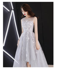 Light Grey Lace High Low Round Neckline Homecoming Dress