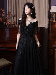 Black Sequins and Lace A-line Prom Dress