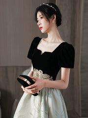 Lovely Short Sleeves Satin and Velvet Party Dress